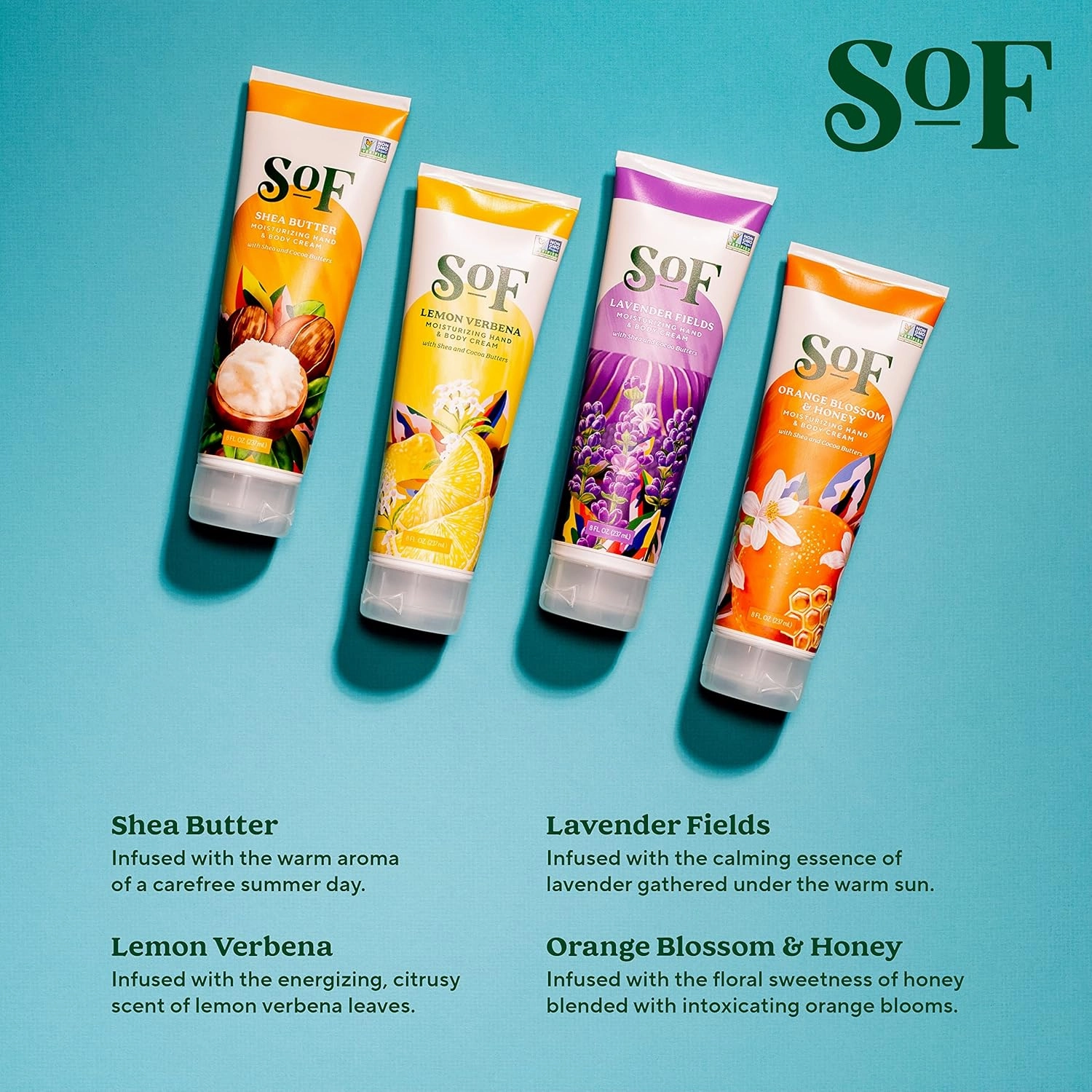 South Of France SoF Moisturizing Hand & Body Cream - With Organic Shea   Cocoa Butter and Sweet Almond Oil,Non GMO & Vegan,Variety Pack, 8 Fl Oz, 4 Pack