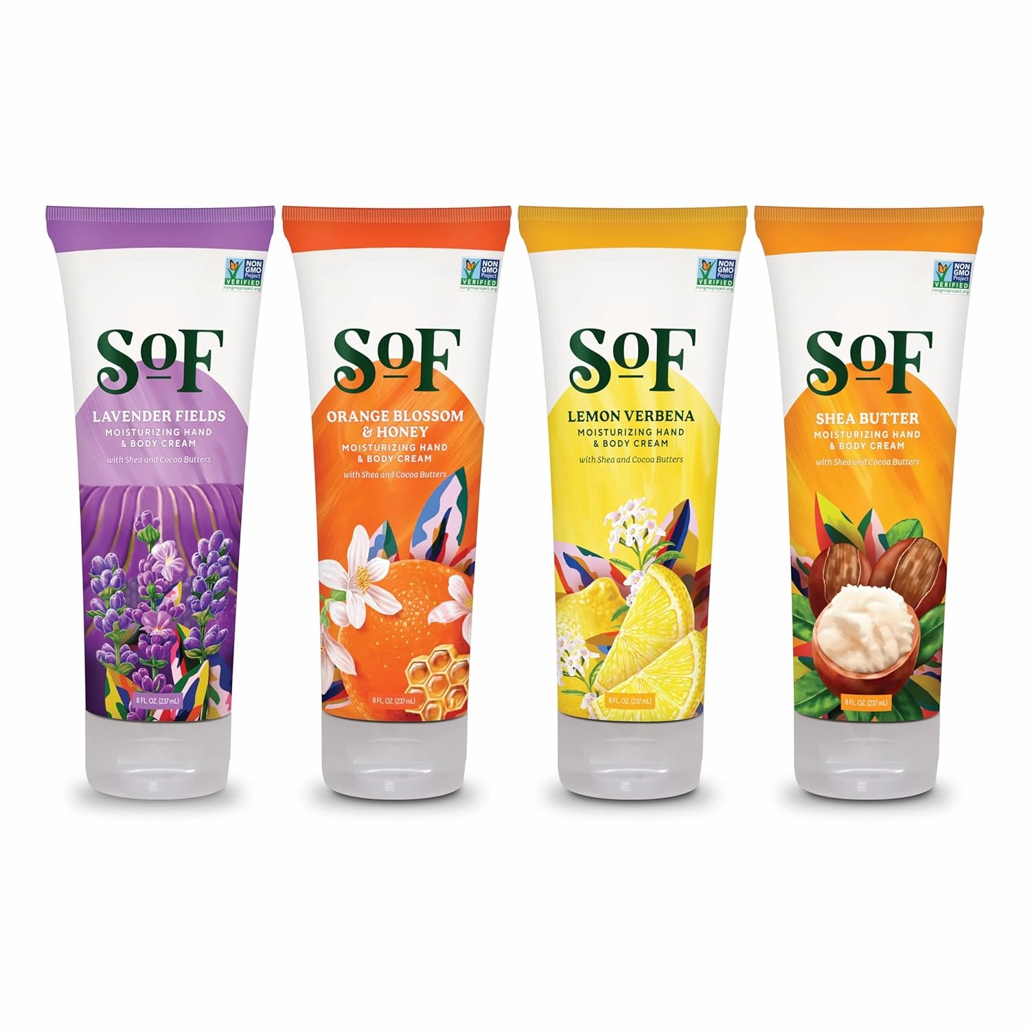 South Of France SoF Moisturizing Hand & Body Cream - With Organic Shea   Cocoa Butter and Sweet Almond Oil,Non GMO & Vegan,Variety Pack, 8 Fl Oz, 4 Pack