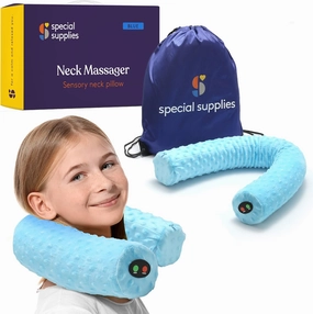 Special Supplies Sensory Vibrating Neck Pillow for Kids and Adults Plush Velvet Soft Cover with Textured Therapy Stimulation, Mind and Body Calming Relaxation - Blue