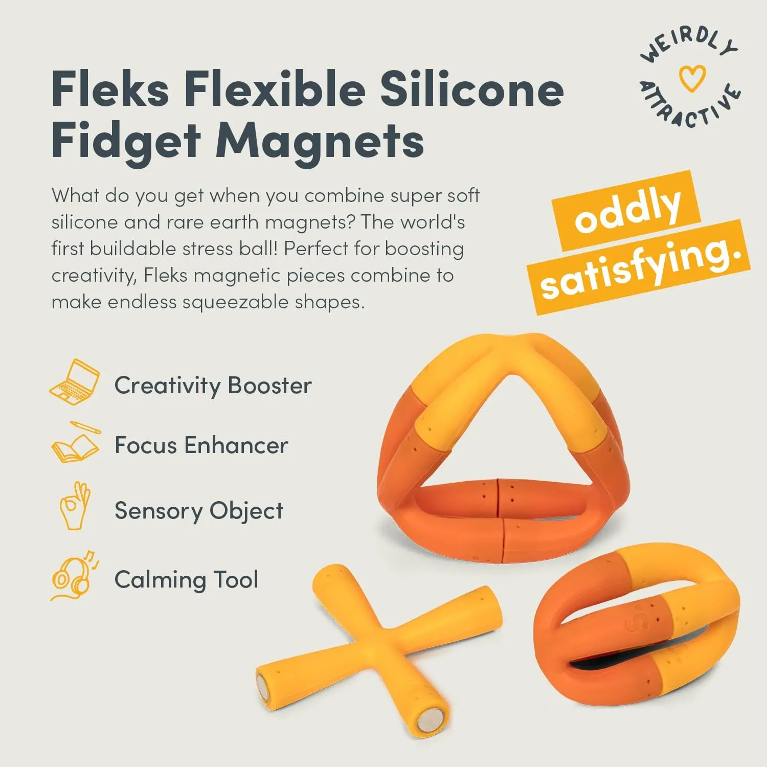 Speks Fleks Flexible Silicone Magnetic Fidget Toy - Fun Desk Toy for Adults & Teens 14  | Sensory Gadget, Stress Relief | 6-Piece Set, Marigold