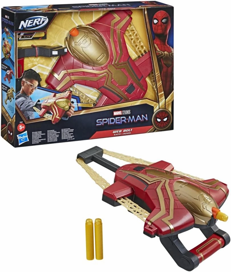Spider-Man Marvel Web Bolt NERF Blaster Toy for Kids, Movie-Inspired Design, Includes 3 Elite Nerf Darts, Ages 5 and Up