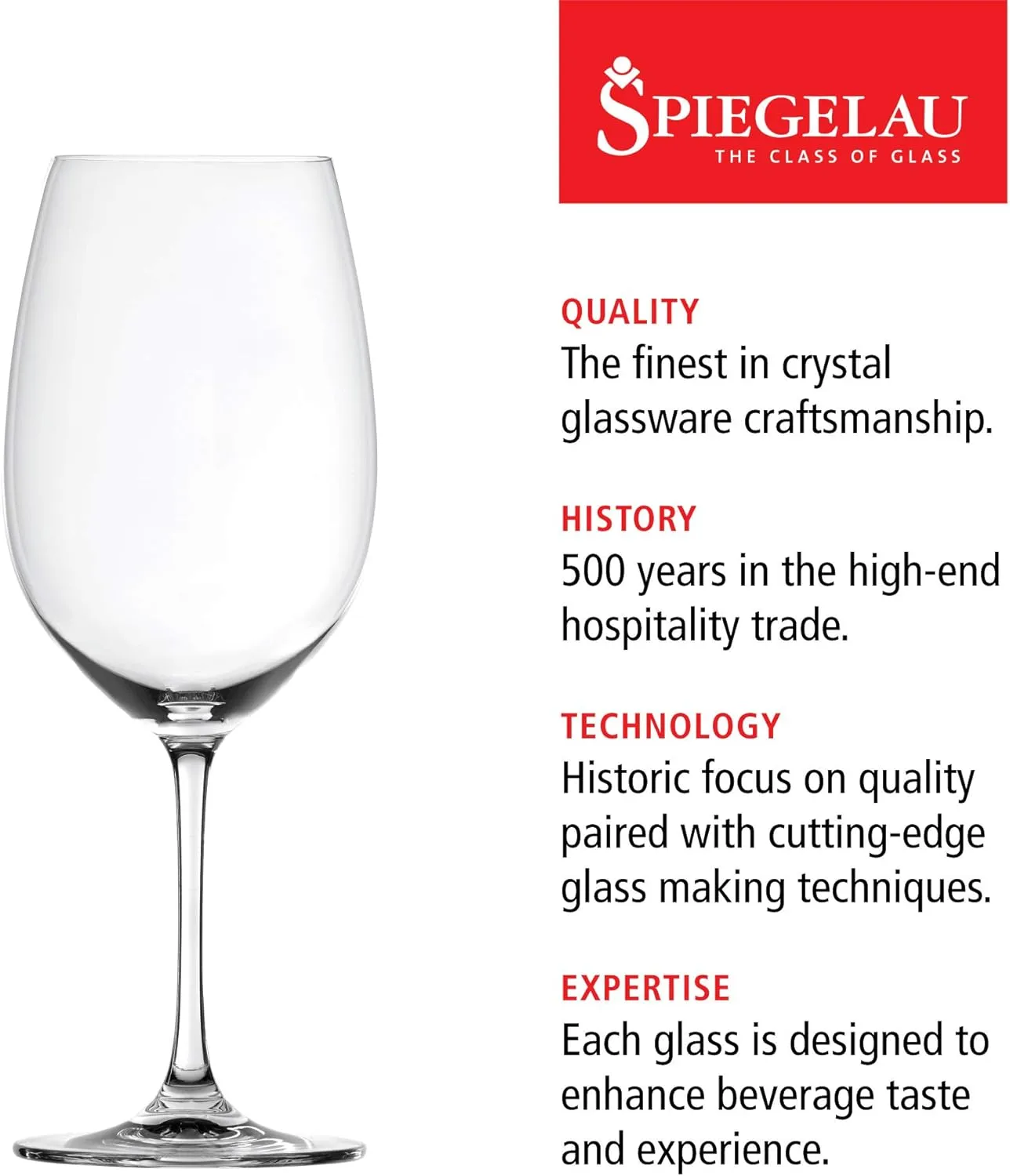 Spiegelau Salute Bordeaux Wine Glasses, Set of 4, European-Made Lead-Free Crystal, Classic Stemmed, Dishwasher Safe, Professional Quality Red Wine Glass Gift Set, 25 oz