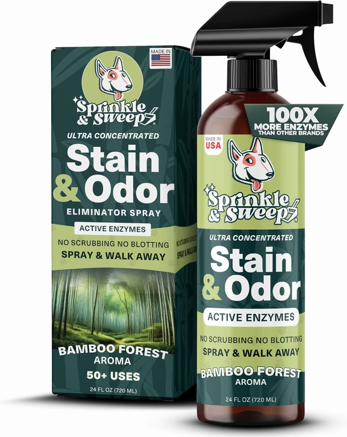 Sprinkle & Sweep Pet Stain and Odor Remover - Super Concentrated Pet Odor Eliminator for Home - No Scrubbing Dog & Cat Urine Enzyme Cleaner Destroyer - Carpet Cleaner for Multiple Surfaces (24 oz)