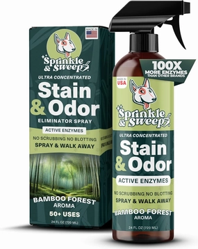 Sprinkle & Sweep Pet Stain and Odor Remover - Super Concentrated Pet Odor Eliminator for Home - No Scrubbing Dog & Cat Urine Enzyme Cleaner Destroyer - Carpet Cleaner for Multiple Surfaces (24 oz)