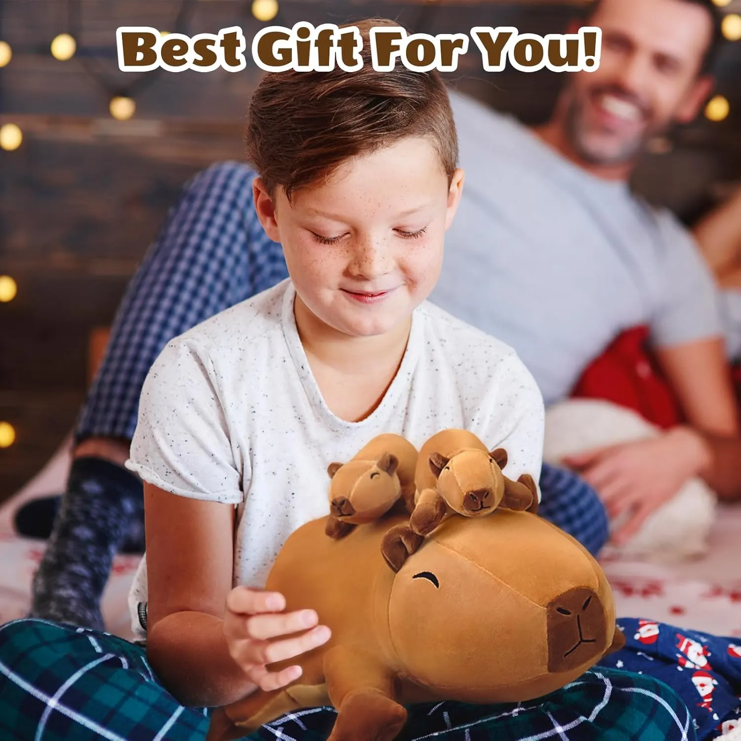 SQEQE Stuffed Capybara Plush - Cute Capybara Mommy with 4 Babies Surprise Soft Animal Toy Christmas, Valentine's, Birthday Gifts Ideal for Boys and Girls