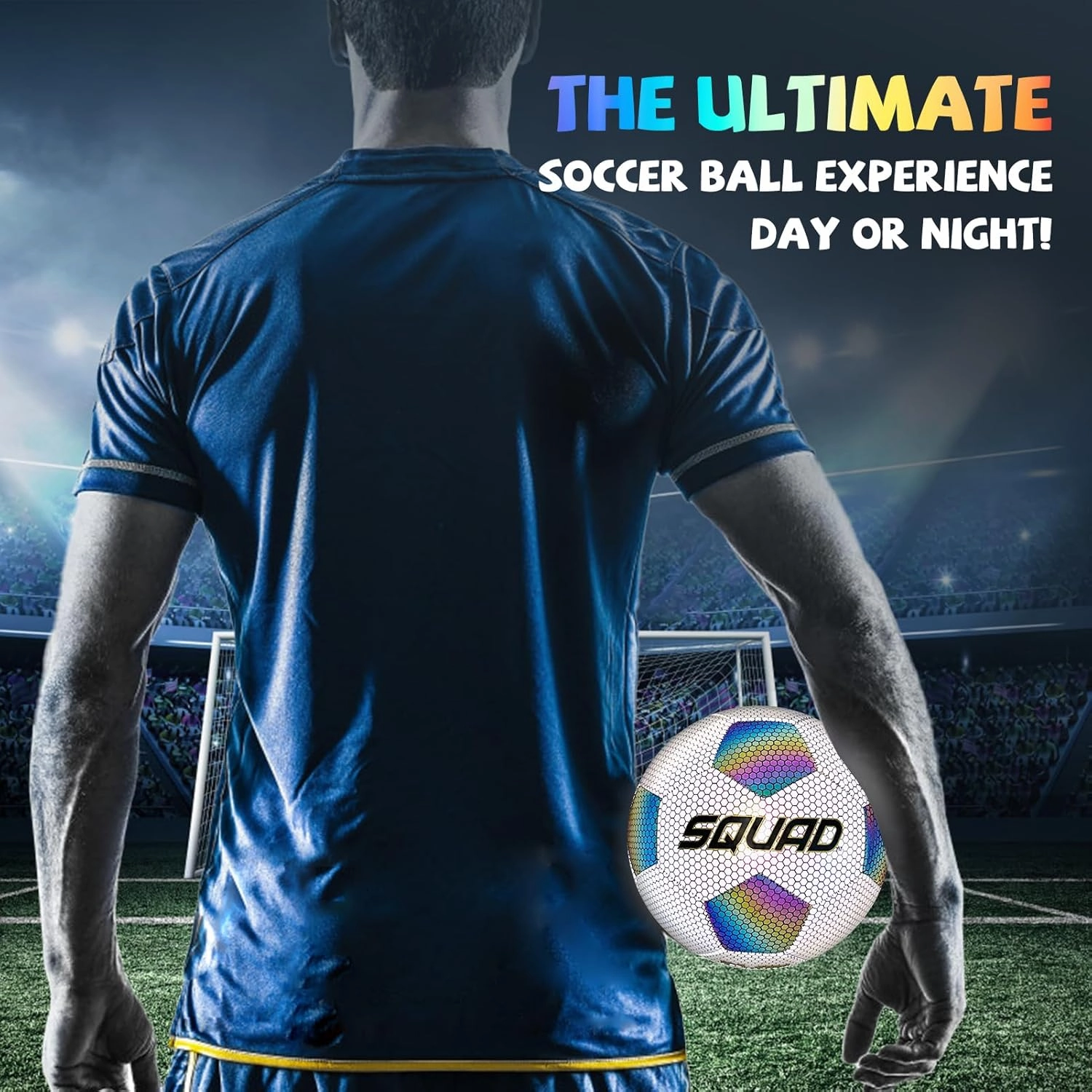 SQUAD Holographic Reflective Soccer Ball Size 5 - Reflective Glowing Ball for Night Games & Training - Durable PU Leather and Rubber Airbags - Cool & Unique Gift for Soccer Fans