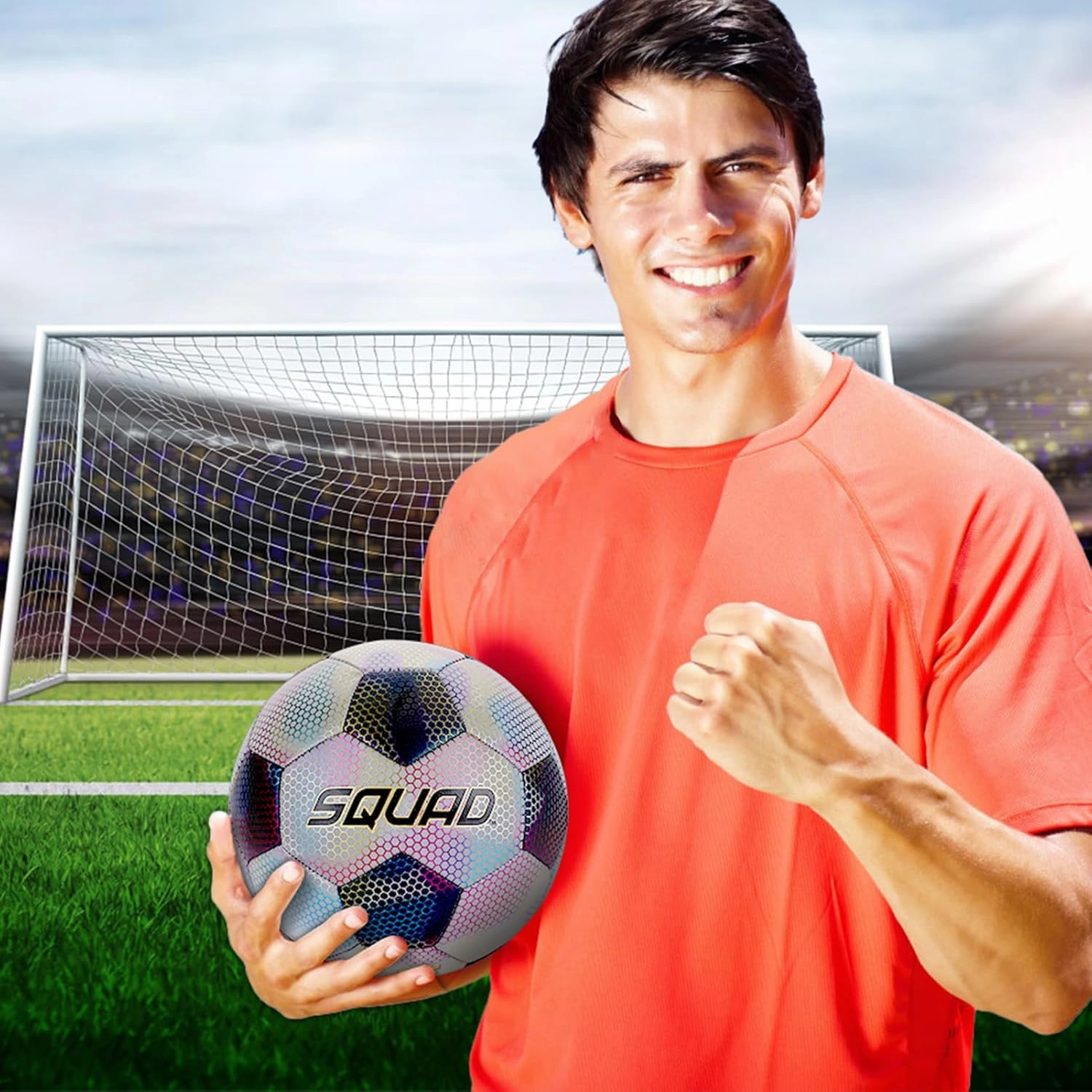SQUAD Holographic Reflective Soccer Ball Size 5 - Reflective Glowing Ball for Night Games & Training - Durable PU Leather and Rubber Airbags - Cool & Unique Gift for Soccer Fans