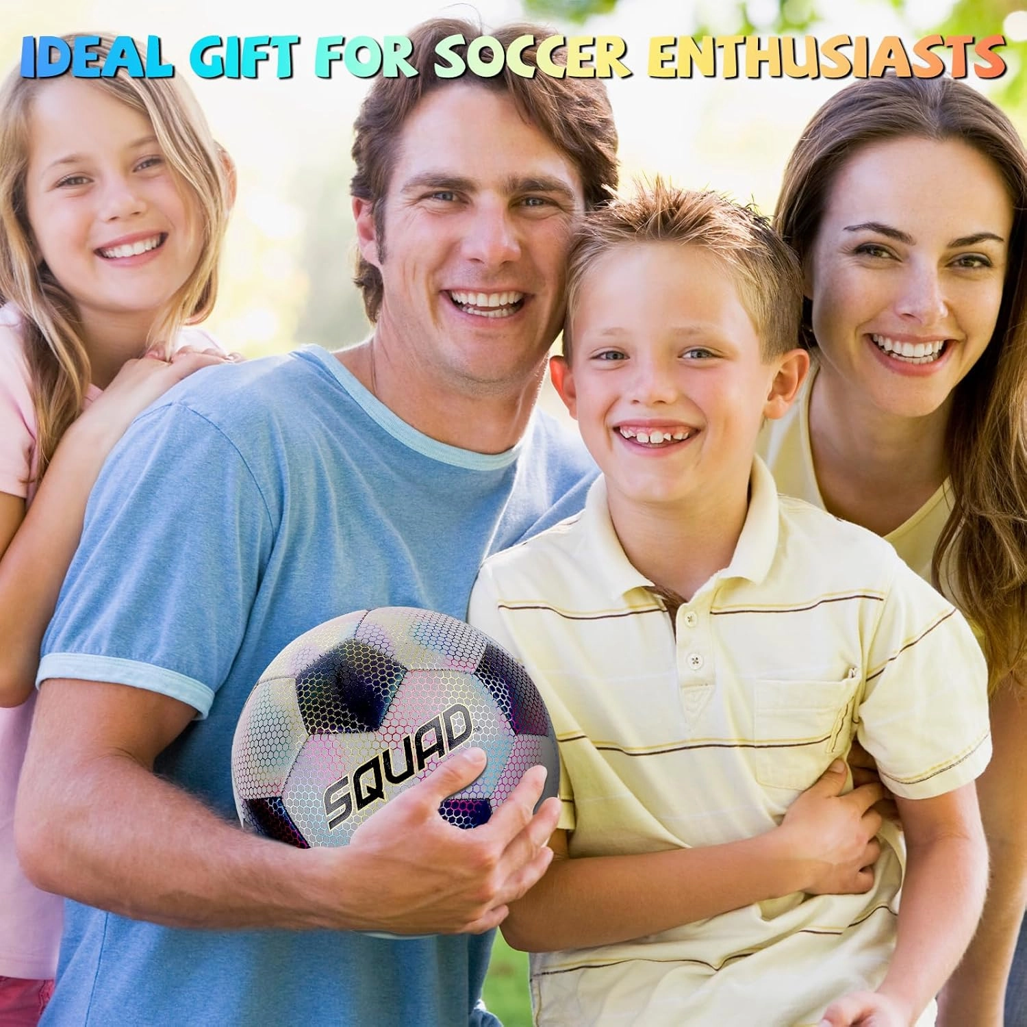 SQUAD Holographic Reflective Soccer Ball Size 5 - Reflective Glowing Ball for Night Games & Training - Durable PU Leather and Rubber Airbags - Cool & Unique Gift for Soccer Fans