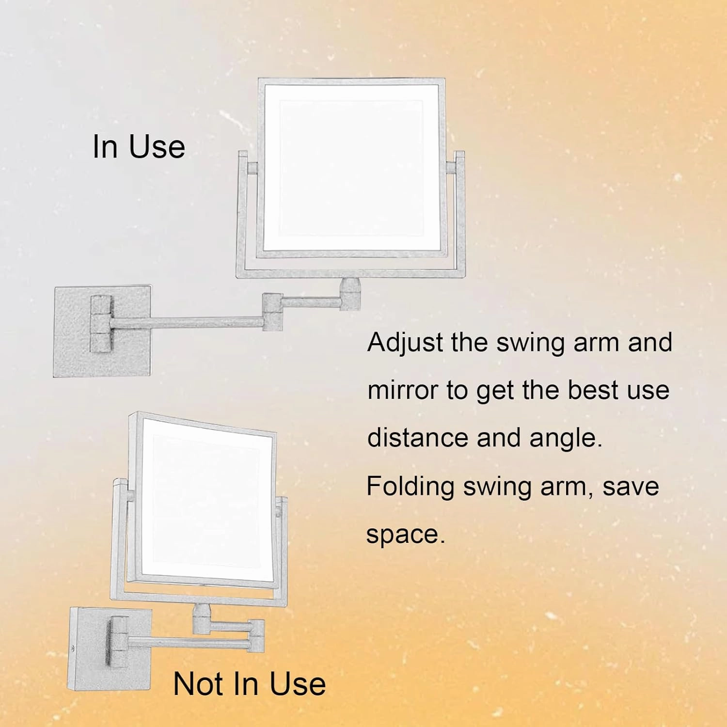 Square Wall Mounted Vanity Mirror with Light, Double Sided Cosmetic Mirror Wall Mounted Lighted, 360° Swivel Cosmetic Mirror with Light and Magnification, Foldable Shaving Square Mirror