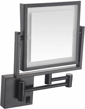 Square Wall Mounted Vanity Mirror with Light, Double Sided Cosmetic Mirror Wall Mounted Lighted, 360° Swivel Cosmetic Mirror with Light and Magnification, Foldable Shaving Square Mirror