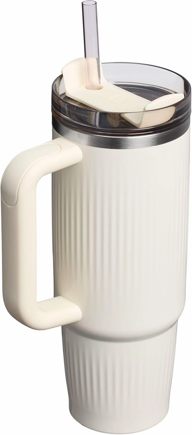 Stanley Quencher H2.0 Tumbler with Handle and Straw 30 oz | Flowstate 3-Position Lid | Cup Holder Compatible for Travel | Insulated Stainless Steel Cup | BPA-Free | Fluted Cream Gloss