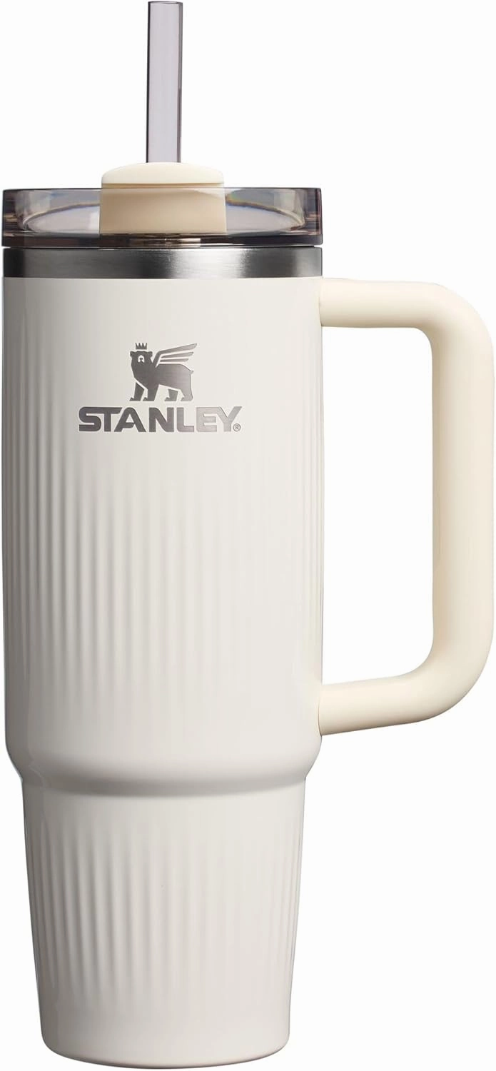 Stanley Quencher H2.0 Tumbler with Handle and Straw 30 oz | Flowstate 3-Position Lid | Cup Holder Compatible for Travel | Insulated Stainless Steel Cup | BPA-Free | Fluted Cream Gloss