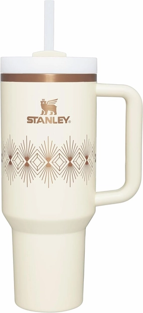 STANLEY Quencher H2.0 Tumbler with Handle and Straw 40 oz | Flowstate 3-Position Lid | Cup Holder Compatible for Travel | Insulated Stainless Steel Cup | BPA-Free | Cream Gloss Deco