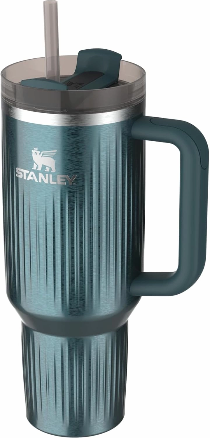 Stanley Quencher H2.0 Tumbler with Handle and Straw 40 oz | Flowstate 3-Position Lid | Cup Holder Compatible for Travel | Insulated Stainless Steel Cup | BPA-Free | Fluted Marina Shine