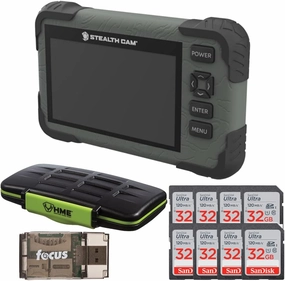 Stealth Cam SD Card Reader/Viewer Bundle with Stealth Cam HME SD Card Holder, 32GB Memory Card (8-Pack), and All-In-One High-Speed USB 2.0 Card Reader (11 Items)