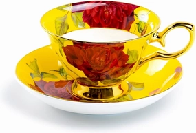 Stem Rose Bone China Tea Cup and Saucer (Yellow)