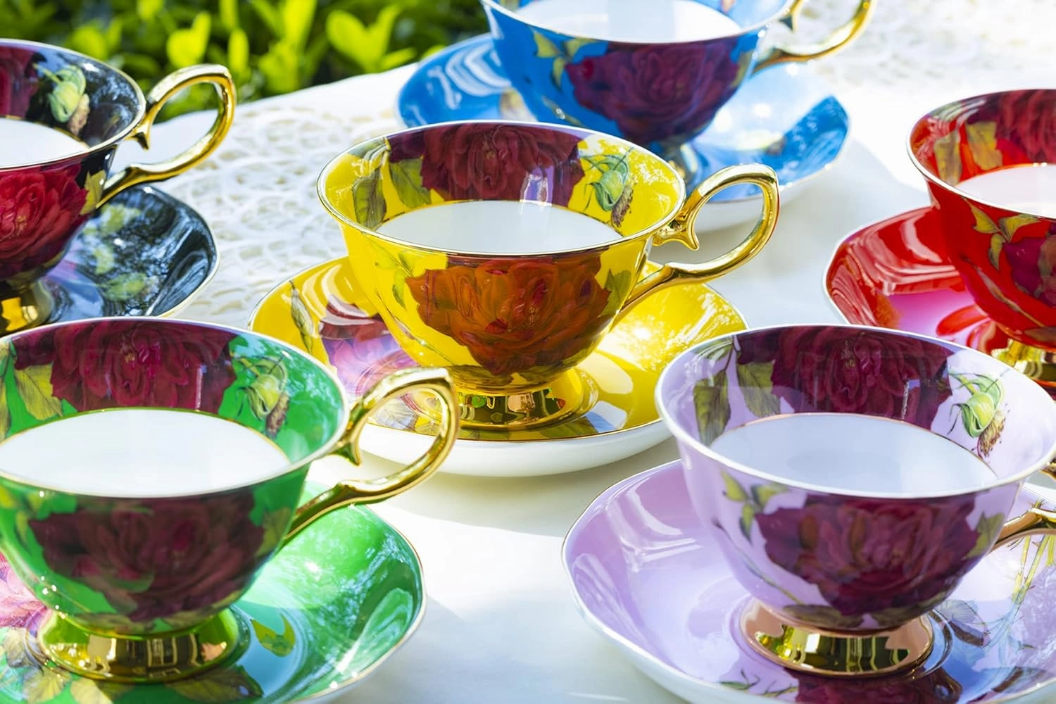 Stem Rose Bone China Tea Cup and Saucer (Yellow)
