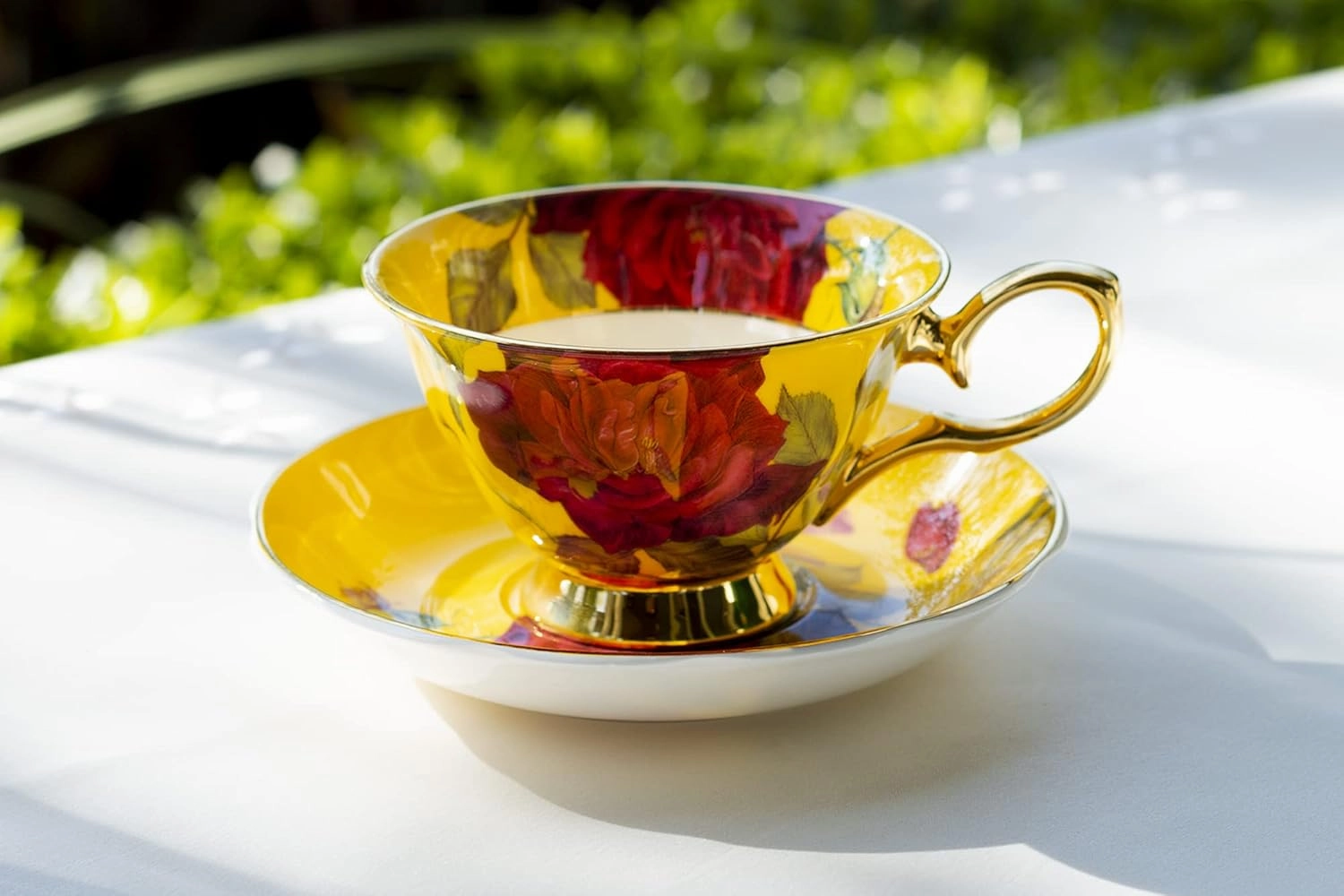 Stem Rose Bone China Tea Cup and Saucer (Yellow)