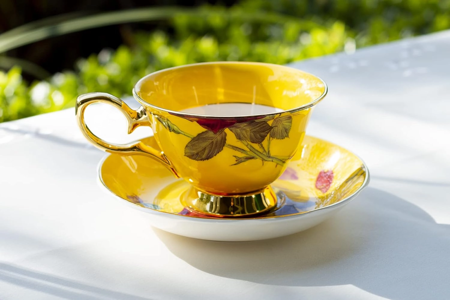 Stem Rose Bone China Tea Cup and Saucer (Yellow)