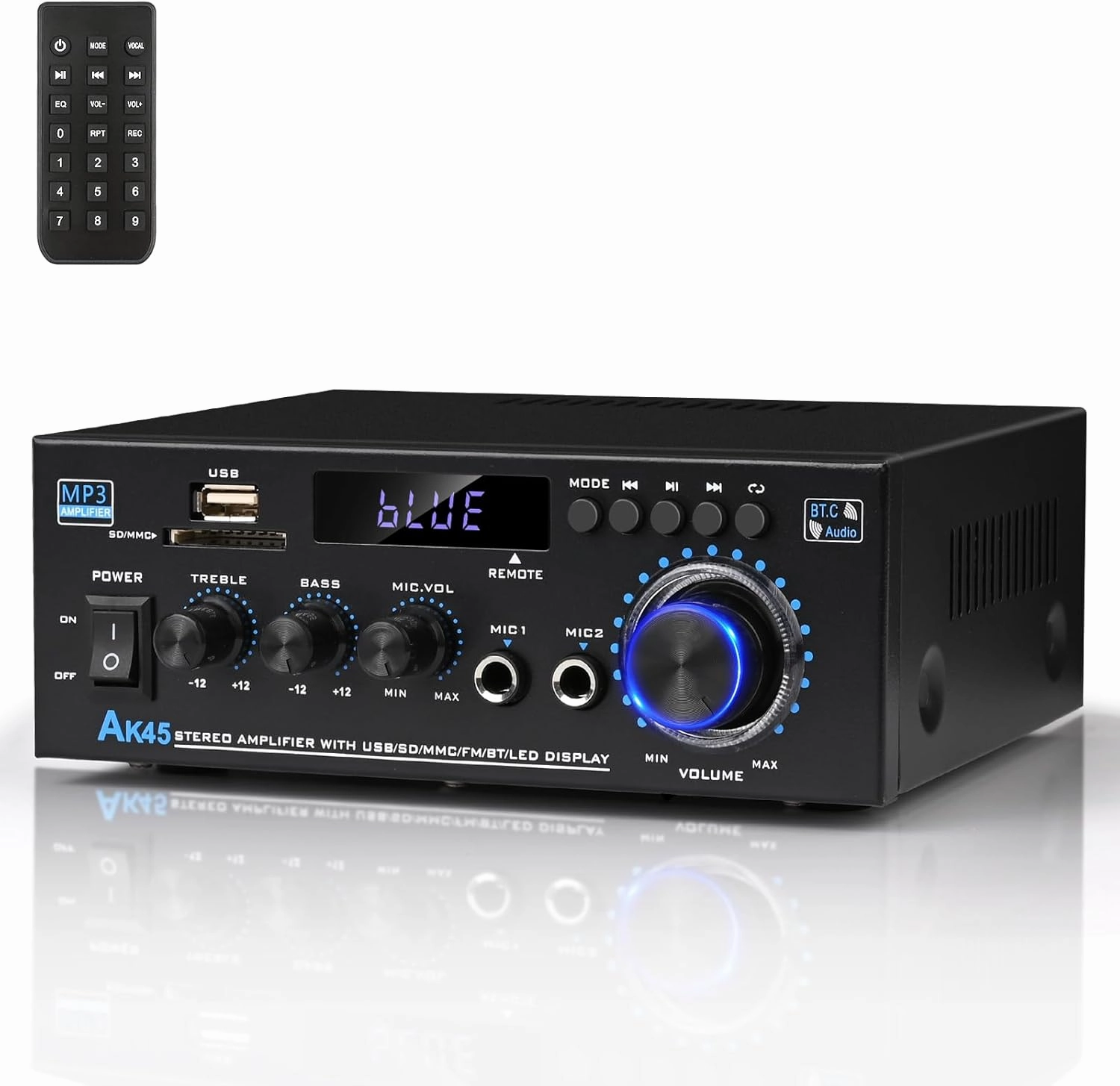 Stereo Audio Amplifier 2025 Upgraded AK45 Bluetooth Receiver for Home Stereo, 400W 2 Channel Wireless Bluetooth 5.0 Power Amplifier System with FM Radio, USB, SD Card, and Remote Control