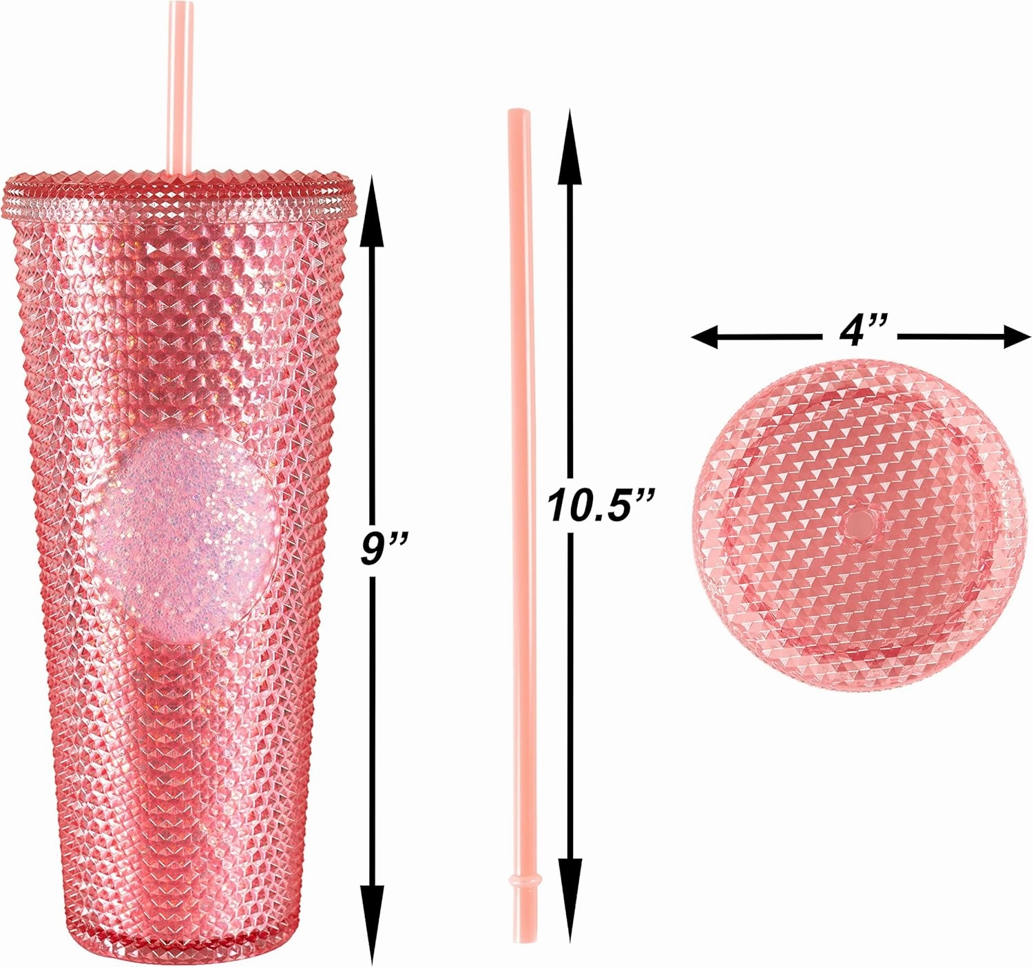 Sterz Studded Tumbler with Straw | Double Wall Tumbler perfect for Hot and Cold Drinks | Iced Coffee Cup, Smoothie Cup | Reusable, BPA Free, 24oz Capacity (Rose Pink)
