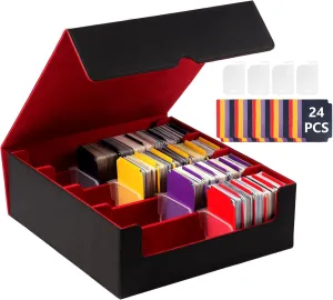 Storage Box For Trading Cards With Dedicated Card Supporters,3000  Mtg Deck Box With 24 Colorful Divider Tabs,Trading Card Storage Fits For Magic Game Cards (Black and Red)