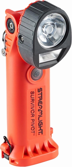 Streamlight 91838 Survivor Pivot USB 325-Lumen Right Angle Articulating Dual Beam Rechargeable Flashlight with Magnet and Clip, Orange