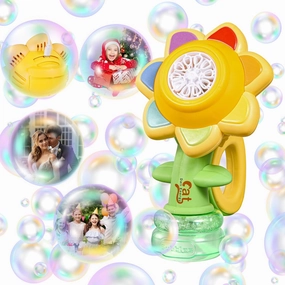 Sunflower Bubble Machine for Kids Automatic Flower Bubble Toy with Colorful Lighting for Toddlers Handheld 20000 Bubbles 3 Modes Fun Swing Dance Bubble Maker Blower Blaster Outdoor Toys Type-C Yellow