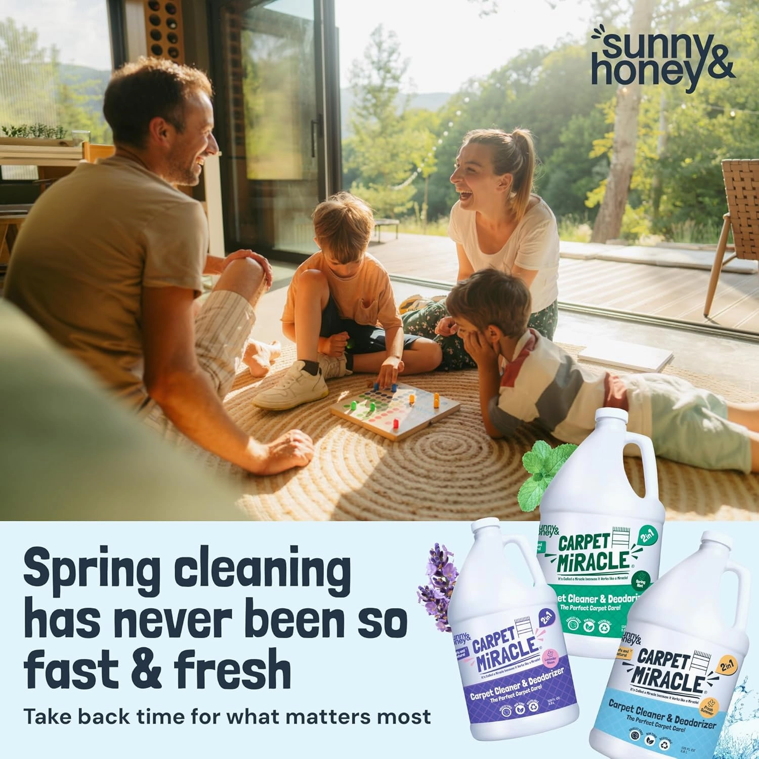 Sunny & Honey Carpet Miracle - Carpet Cleaner Shampoo - Deep Stain Remover & Odor-Deodorizing Formula - Rug Shampoo & Upholstery Cleaner Solution (32 Fl Oz, Fresh Summer Scent)