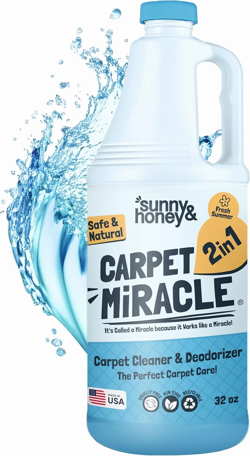 Sunny & Honey Carpet Miracle - Carpet Cleaner Shampoo - Deep Stain Remover & Odor-Deodorizing Formula - Rug Shampoo & Upholstery Cleaner Solution (32 Fl Oz, Fresh Summer Scent)