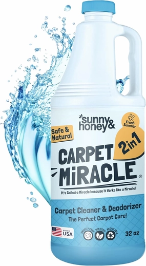 Sunny & Honey Carpet Miracle - Carpet Cleaner Shampoo - Deep Stain Remover & Odor-Deodorizing Formula - Rug Shampoo & Upholstery Cleaner Solution (32 Fl Oz, Fresh Summer Scent)