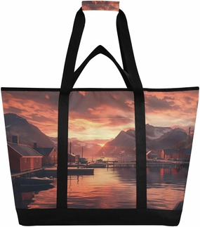 Sunset in The Harbor Reusable Insulated Lunchbox Cooler Bag, Leakproof Kitchen Grocery Bag Collapsible Portable Cooler Tote Bag for Picnic, Camping, Office, Travel