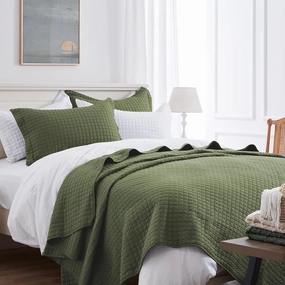 SunStyle Home Olive Green Quilt, Queen Size Quilt Set Lightweight Blanket Bedspread Full Soft Reversible Coverlet All Season 3pcs Army Green Square Quilted Bedding Sets with 2 Pillow Shams(90"x96")