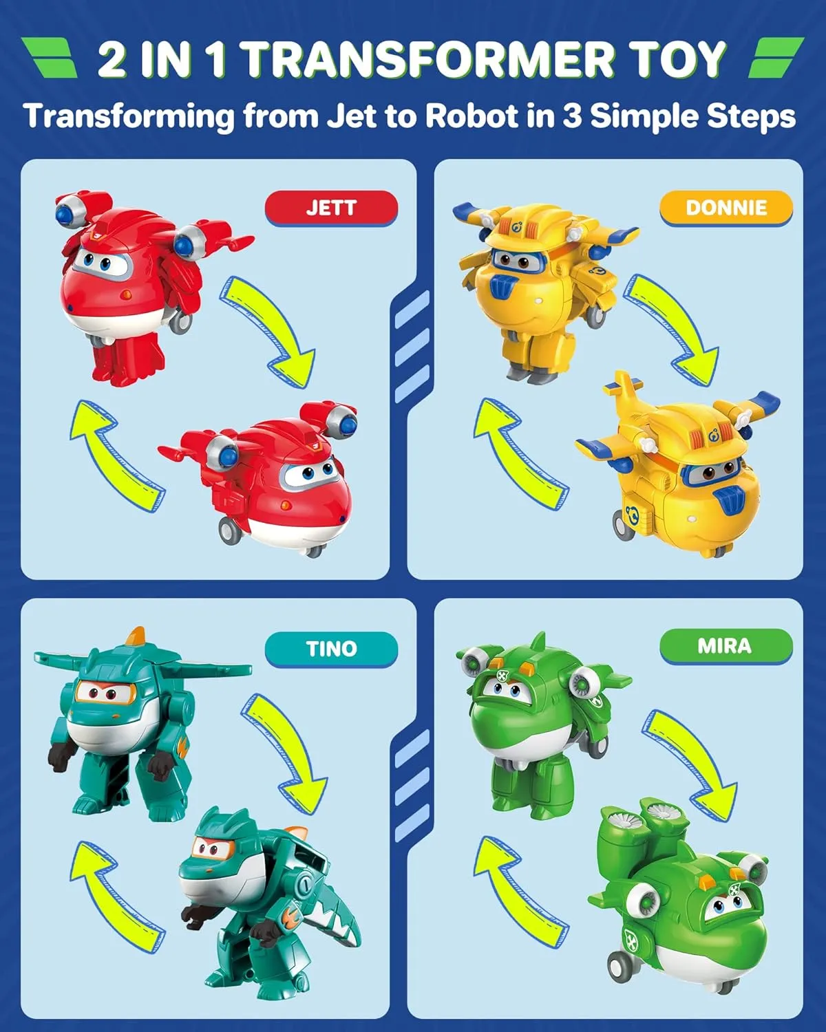 Super Wings 15-Pack Transforming Toys 2 inch Airplane Robot Mini Action Figures with Real Mobile Wheels for Kids 3 4 5 6 7 8  Birthday Party Supplies for Preschool Boys and Girls