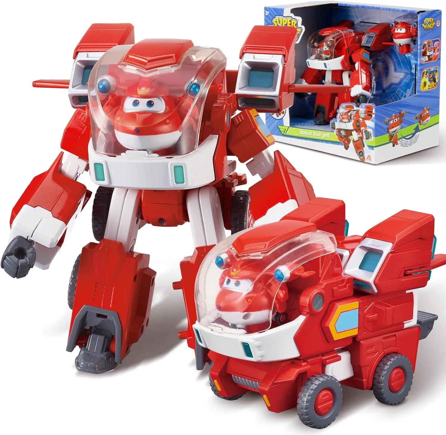 Super Wings Toys, 7 Inch Jett's Super Mecha Transforming Robot, Transforming from Toy Plane to Robot just 14 Steps, Action Figures Toy for Kids Ages 3 and Up, Gifts for Boys and Girls
