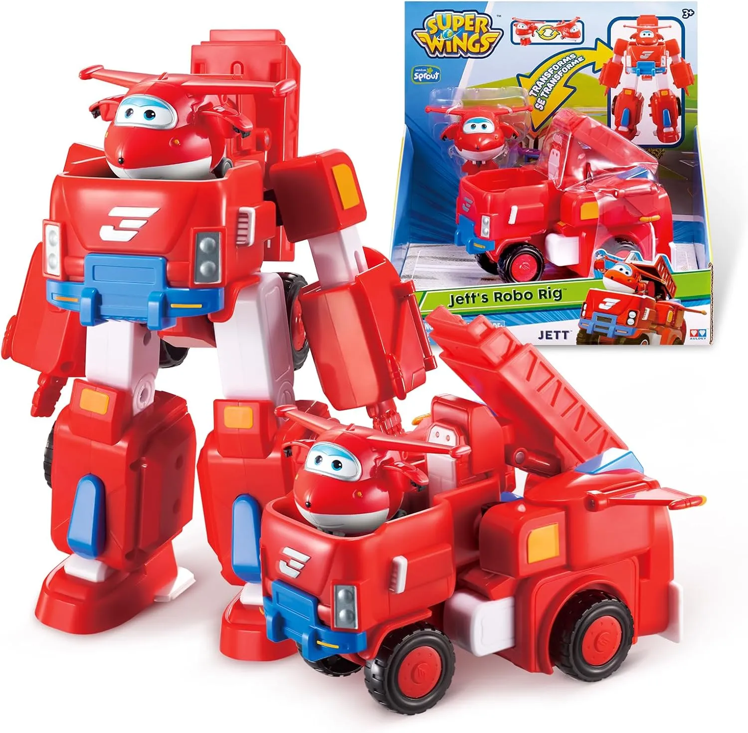 Super Wings Transformable Toys, 7" Jett Robot Suit and 2” Scale Transforming Jett Mini Action Figure,2-in-1 Mode Vehicle and Robot, Vehicle Playset for Kids 3 ,Gifts for Boys and Girls,Red