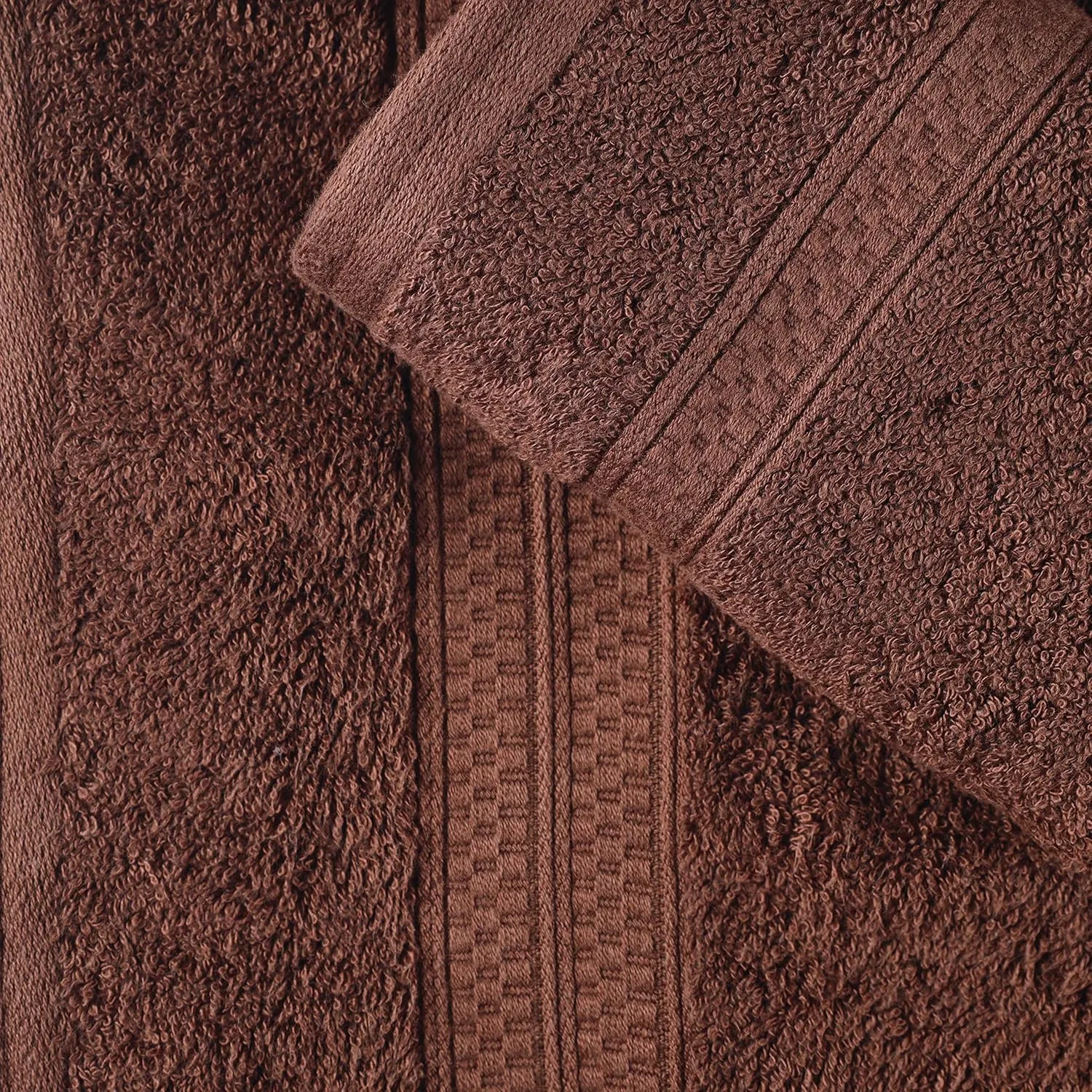 Superior Bath Towel Set, Rayon from Bamboo Cotton Blend, Ideal for Bathroom, Guest Bathroom, and Beach, Modern Style with Solid Dobby Border, Includes 4 Pieces; Bath Towels, Cocoa