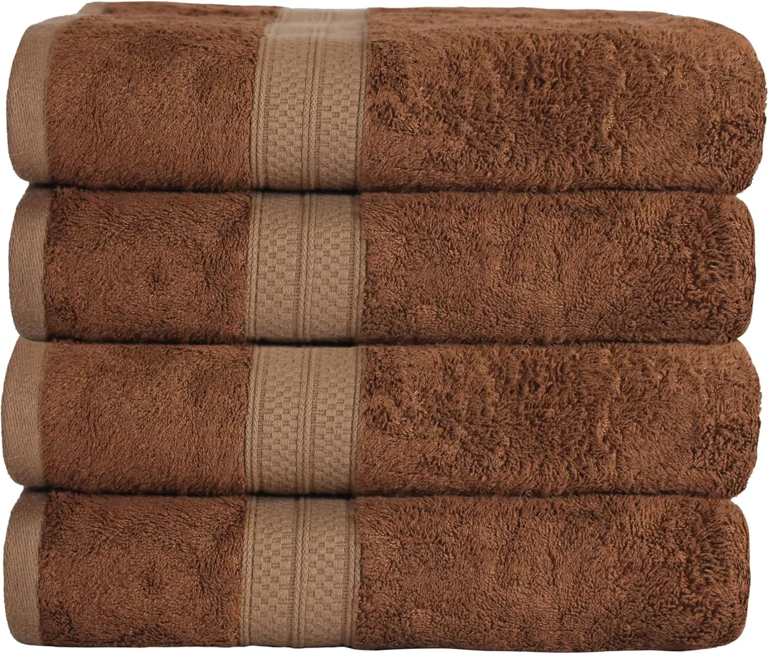 Superior Bath Towel Set, Rayon from Bamboo Cotton Blend, Ideal for Bathroom, Guest Bathroom, and Beach, Modern Style with Solid Dobby Border, Includes 4 Pieces; Bath Towels, Cocoa