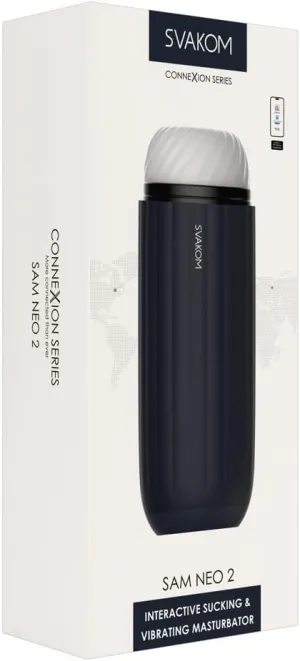 SVAKOM Sam Neo 2 Silicone Interactive Rechargeable Masturbator - Navy Blue
