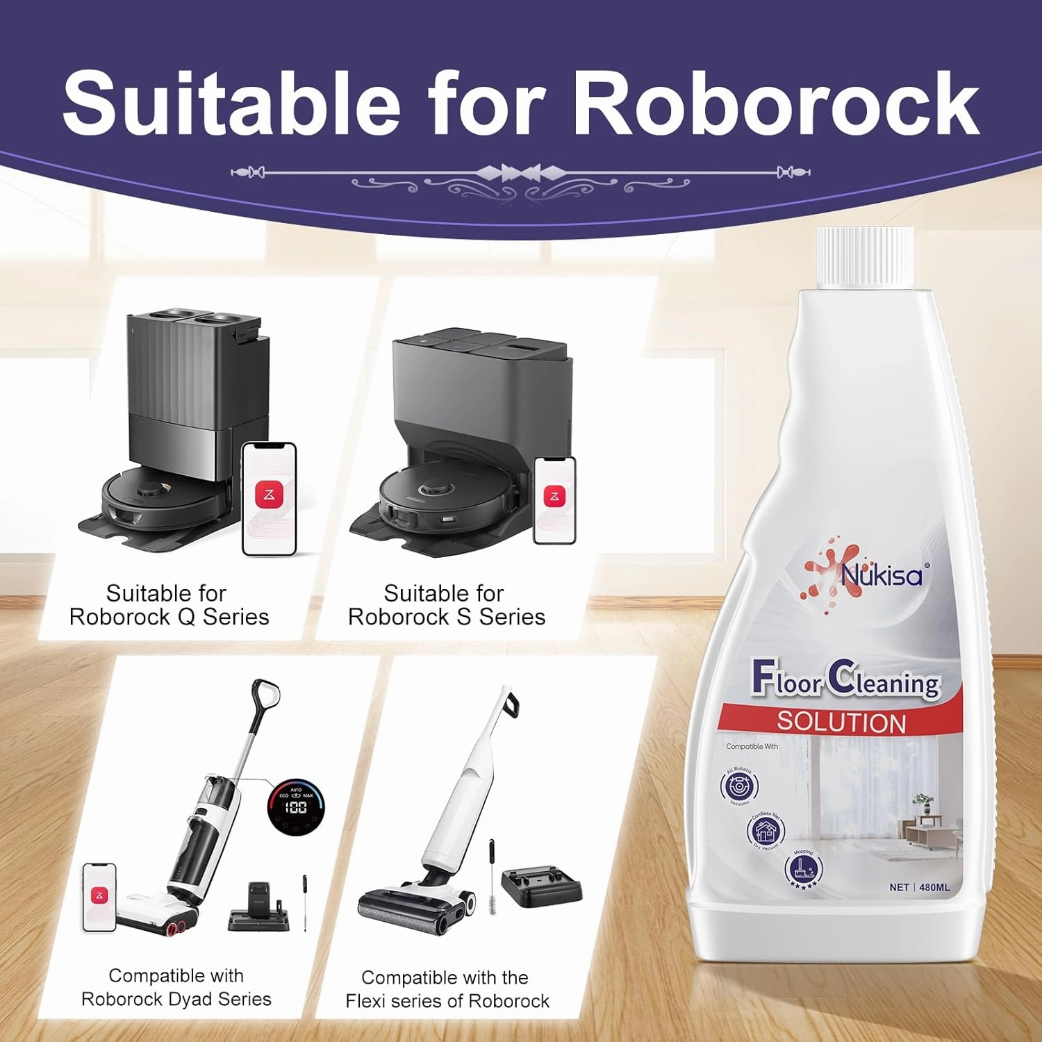 Sweet Orange Scent Floor Cleaning Solution Compatible With Roborock Robot Vacuum And Mop Cleaner， Deep Cleans For Multiple Hard Floors, Suitable With All Robot Vacuums With Mopping (2 Bottle)