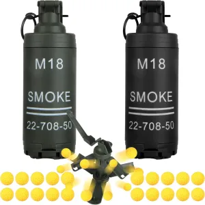 Tactical Toy-Grenade for CS Battle Game,2Pcs Fall Resistant Refillable Hand Fake Grenade Toy with 20 Foam Ammo for 14  Outdoor Sports