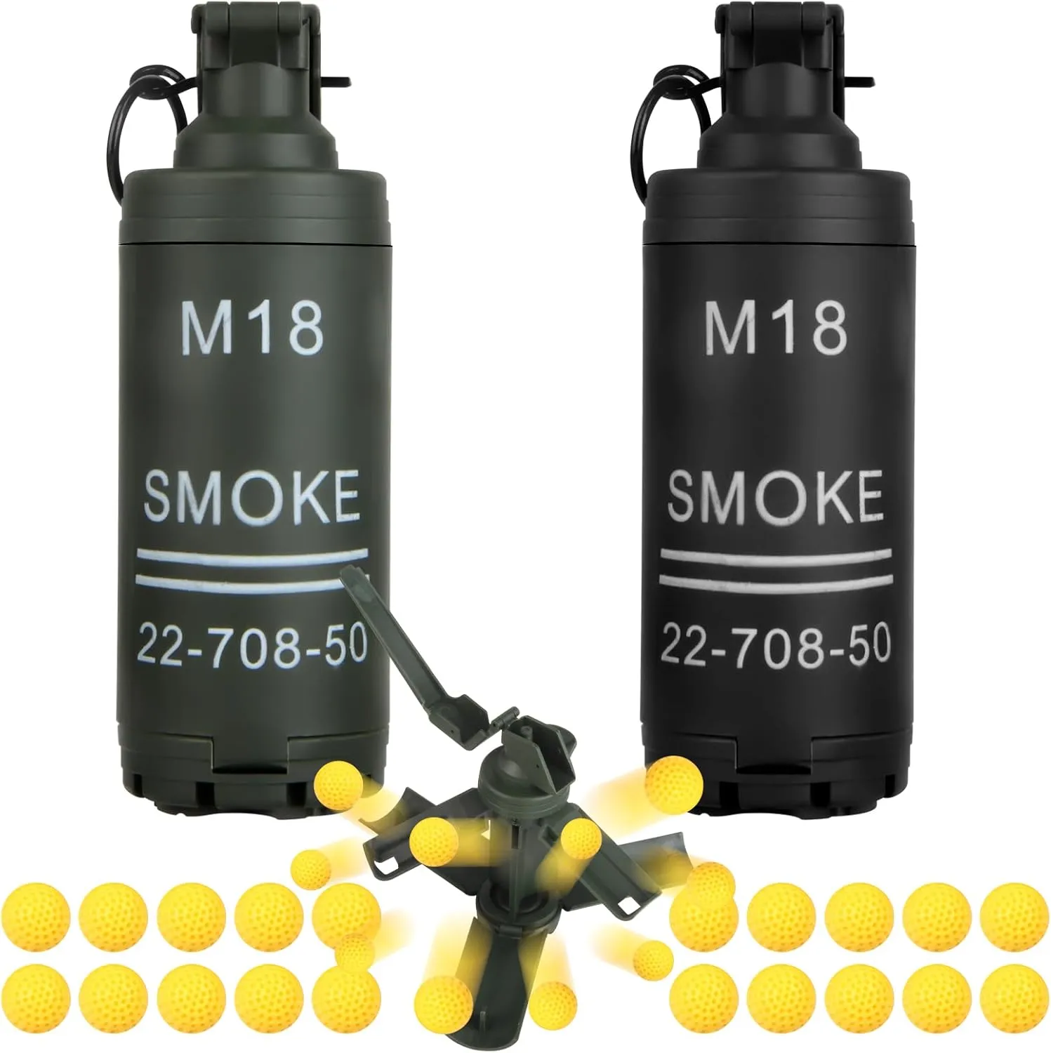 Tactical Toy-Grenade for CS Battle Game,2Pcs Fall Resistant Refillable Hand Fake Grenade Toy with 20 Foam Ammo for 14  Outdoor Sports