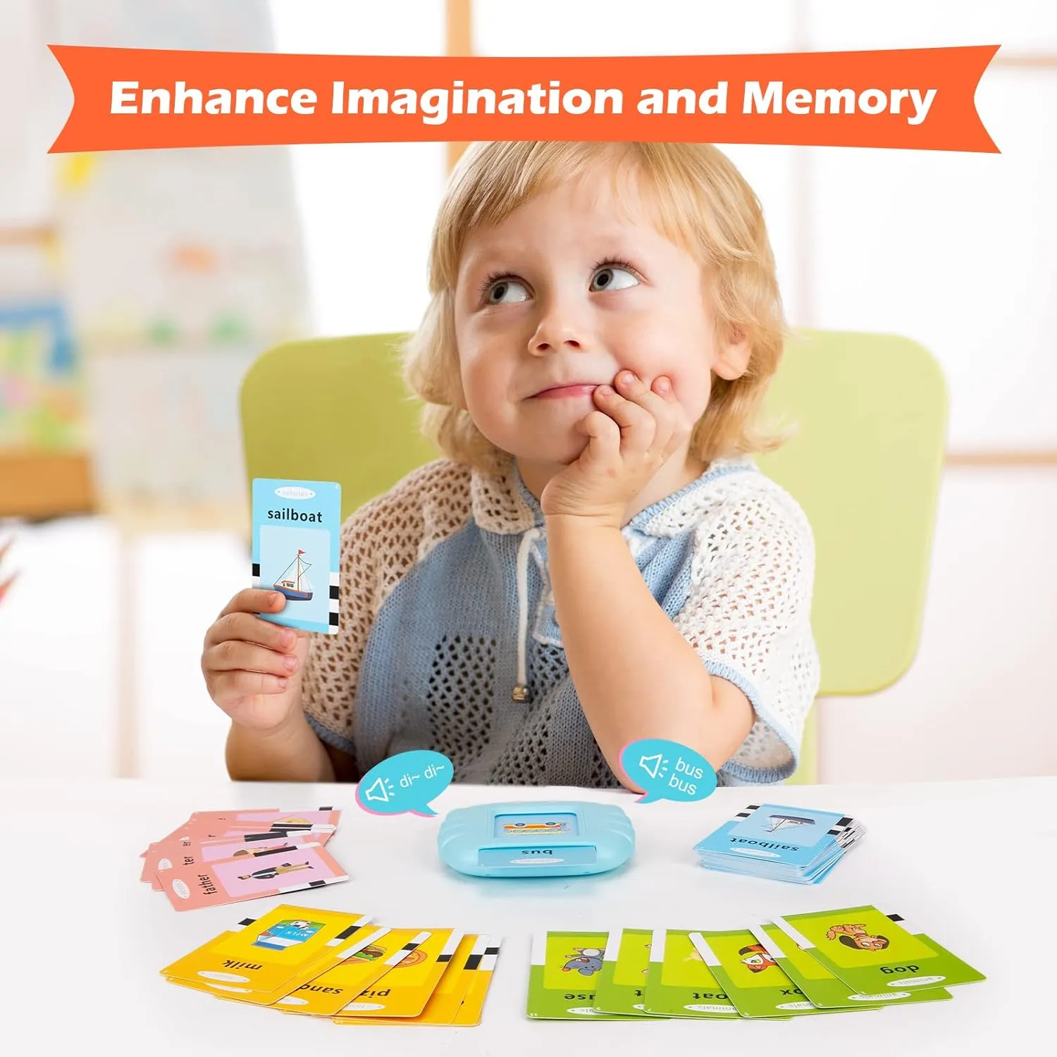 Talking Flash Cards with 224 Sight Words, Montessori Educational Learning Interactive Toddler Toys, Speech Therapy and Autism Sensory Toys, Blue