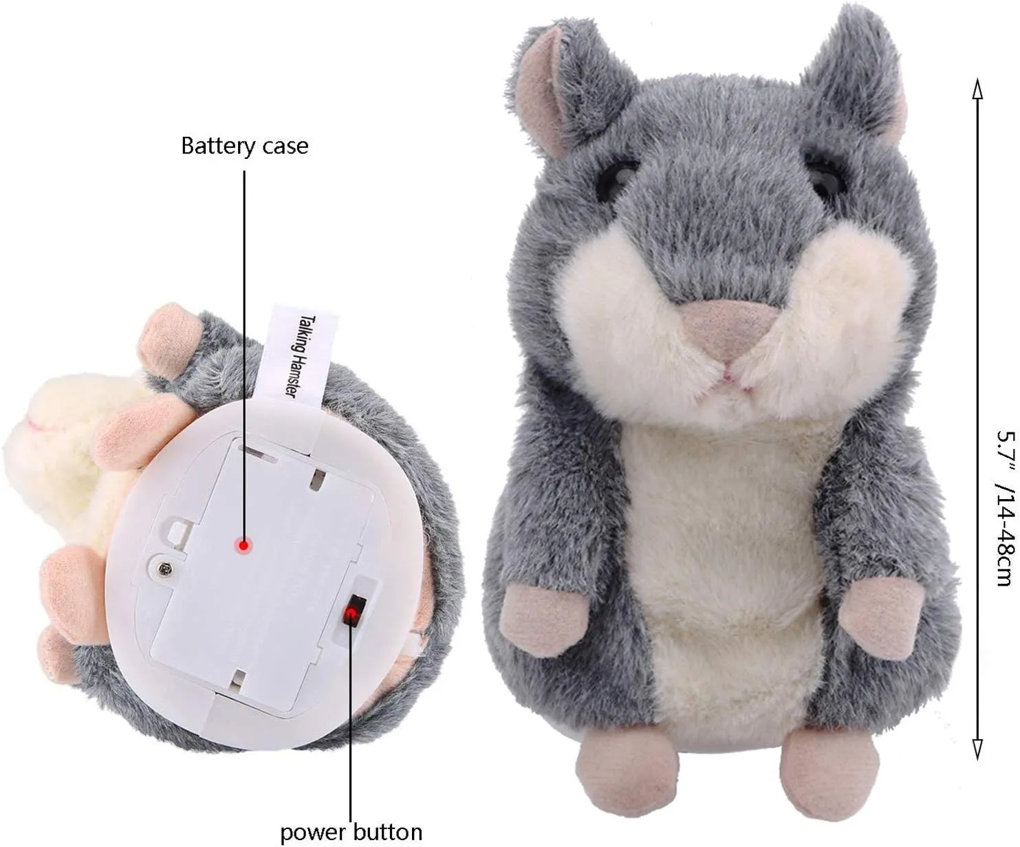 Talking Hamster, Interactive Stuffed Plush Animal Talking Toy Cute Sound Effects with Repeats Your Said Voice, Best Buddy for Kids Gift Age 3  (Gray)