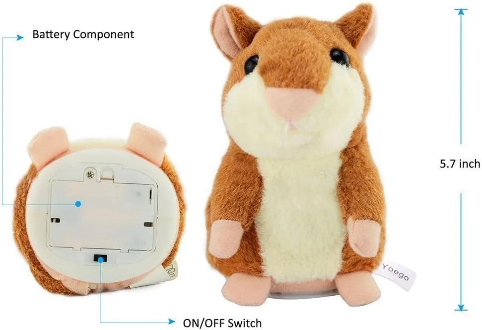 Talking Hamster Repeats What You Say Interactive Stuffed Plush Animal Talking Toy,Perfect Toy Gifts for Boys Girls Age 3  (Brown)