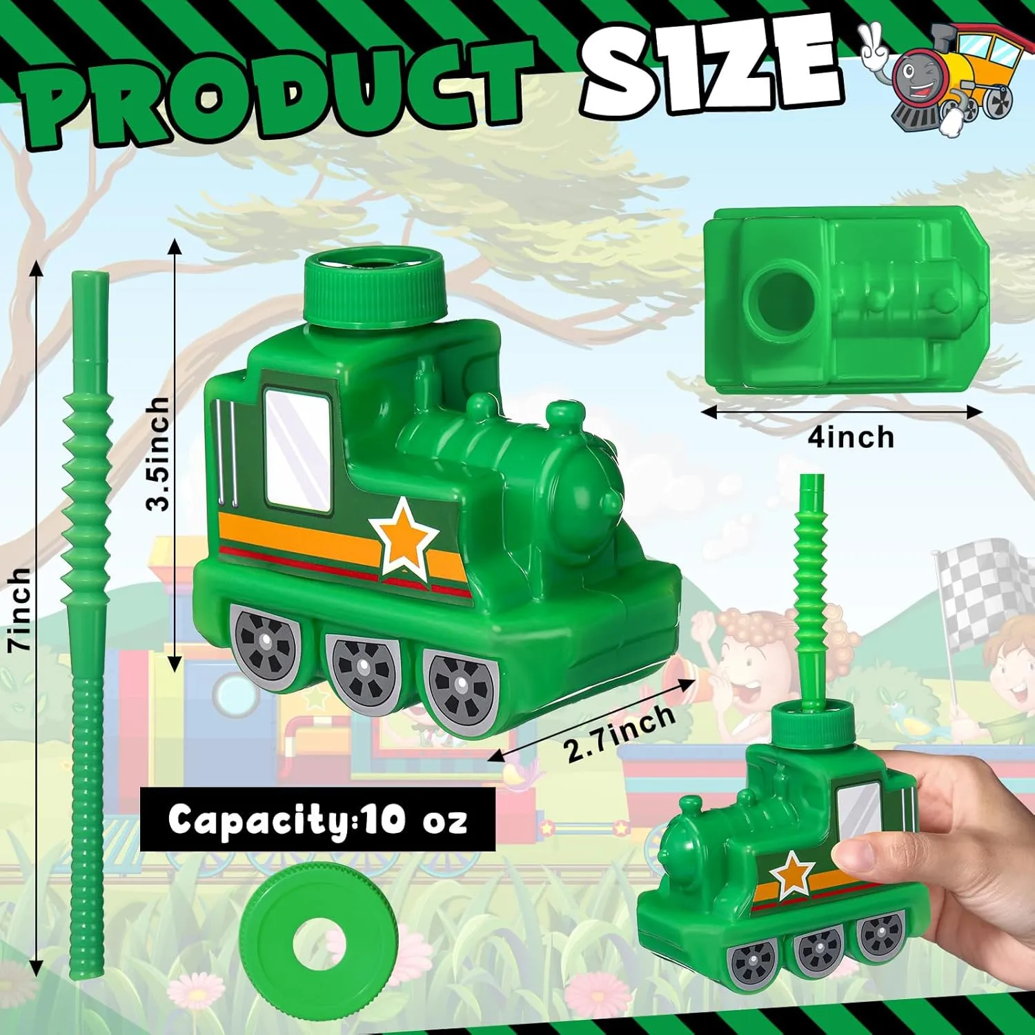 Tanlade 24 Sets 10 oz Plastic Train Shape Cup Traffic Vehicle Party Favor Supplies Train Cups with Straws, Reusable Vehicle Plastic Cups Bulk Birthday Party Favor