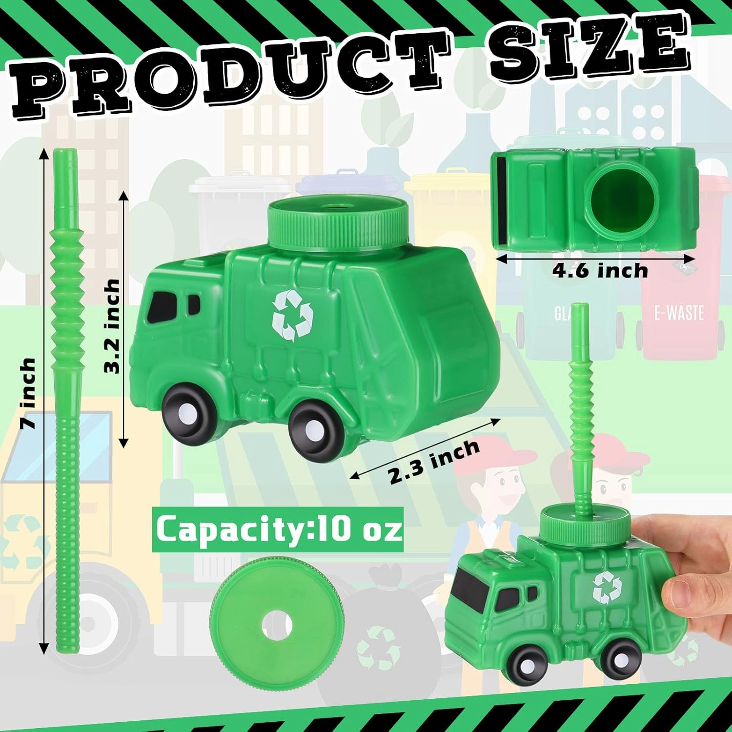Tanlade 24 Sets Truck Birthday Party Favor Gifts Supplies Garbage Truck Cups with Straws,10 oz Plastic Garbage Car Shape Cup Reusable Car Party Decoration Vehicles Birthday