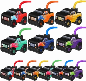 Tanlade Race Car Birthday Party Favor Supplies Truck Off Road Vehicle Cups with Straws, Plastic Off Road Vehicle Drink Cup Reusable Truck Cups Bulk for Racing Party Supplies(Splicing Color,12 Set)