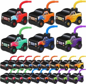 Tanlade Race Car Birthday Party Favor Supplies Truck Off Road Vehicle Cups with Straws, Plastic Off Road Vehicle Drink Cup Reusable Truck Cups Bulk for Racing Party Supplies(Splicing Color,24 Set)
