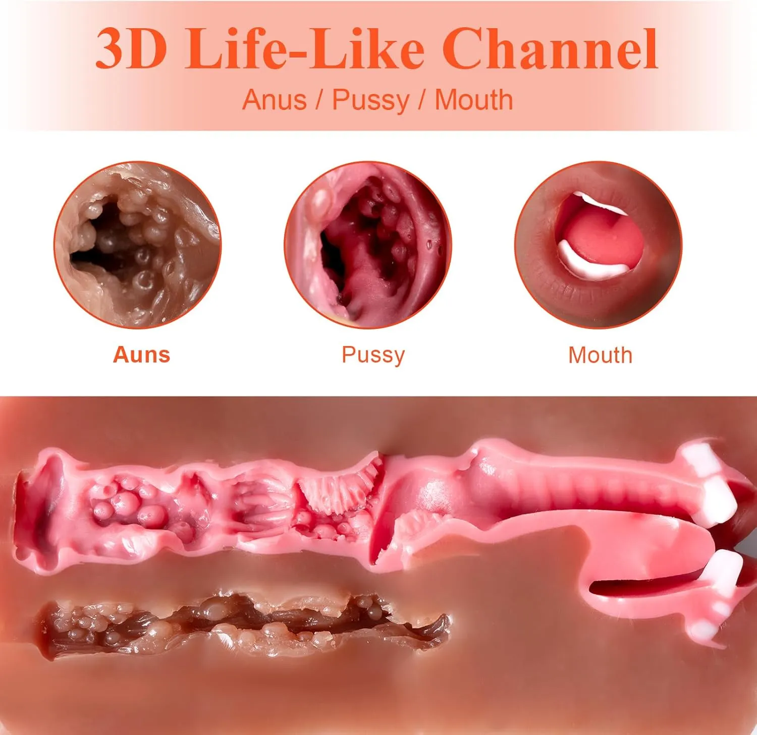 TANTALY 1.45LB 3 in 1 Male Masturbator, Pocket Pussy Sex Toys for Men with Sexy Mouth, Realistic Vagina and Tight Anus, Adult Sex Doll for Male Grace Wheat
